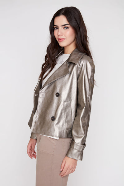 RENUAR- METALLIC PLEATHER SHORT TRENCH JACKET - R3959L-E3100