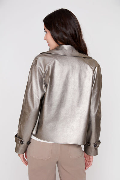 RENUAR- METALLIC PLEATHER SHORT TRENCH JACKET - R3959L-E3100