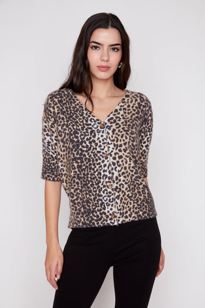 RENUAR - PRINTED LEOPARD KNIT CARDI SWEATER - R6007-4789