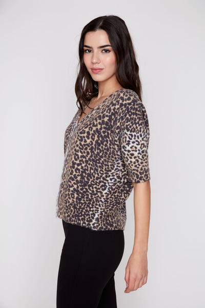 RENUAR - PRINTED LEOPARD KNIT CARDI SWEATER - R6007-4789