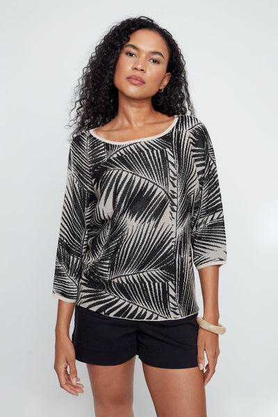 RENUAR - JACQUARD PALM KNIT TOP -R6985-4495