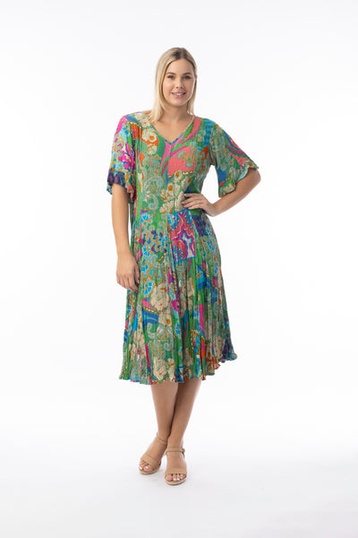 ORIENTIQUE - SANTA CRUZ PRINT GODET DRESS - 20133