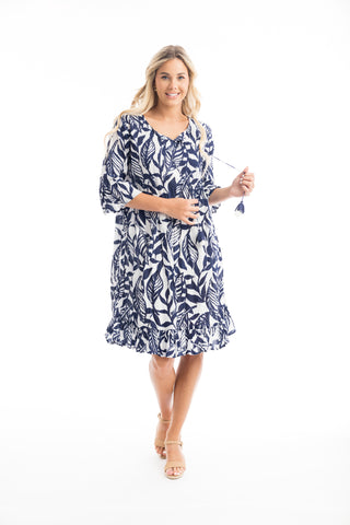 ORIENTIQUE - HAYMAN -ORGANIC COTTON FRILL SLEEVE DRESS - 40057