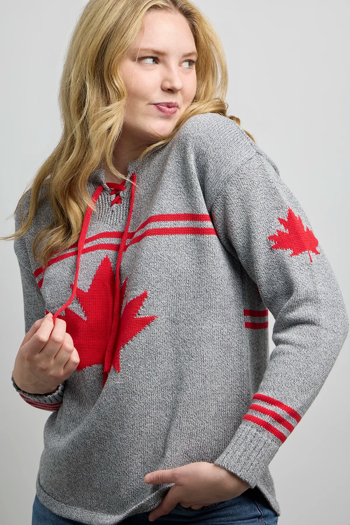 CANADA KNITWEAR - HOCKEY SWEATER -5211 - GREY / RED