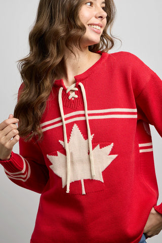 CANADA KNITWEAR - HOCKEY SWEATER - 5211 - RED / NATURAL