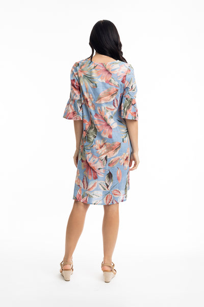 ORIENTIQUE - LUZON -ORGANIC COTTON -CONTEMPORARY FRILL SLEEVE DRESS - 71512