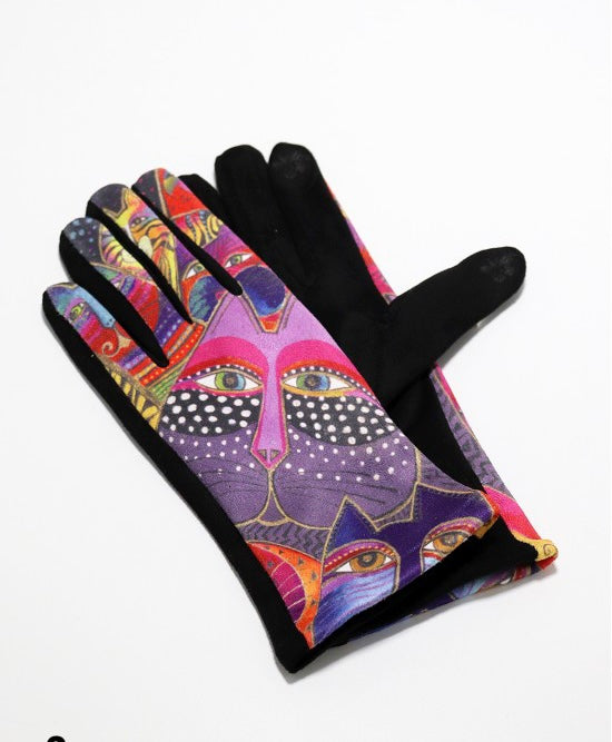 INT-ARTISTIC PURPLE CAT PATTERNED TOUCH SCREEN  GLOVES - GL11382
