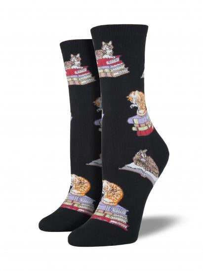 SOCKSMITH CREW SOCKS - CATS ON BOOKS