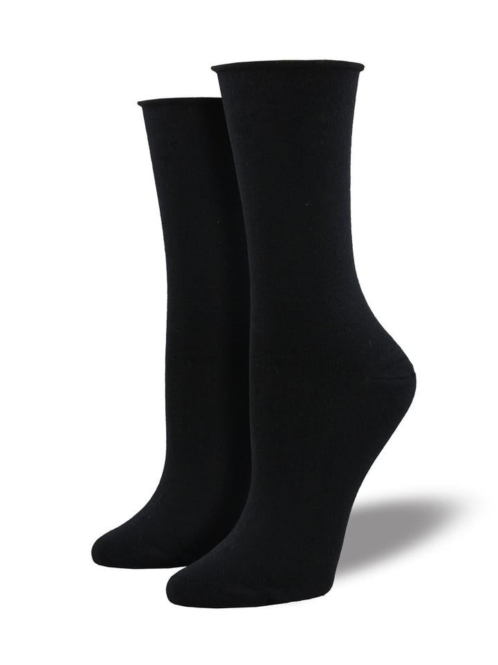 SOCKSMITH SOCKS - BAMBOO SOLID ROLL TOP CREW SOCKS -  4 COLOURS